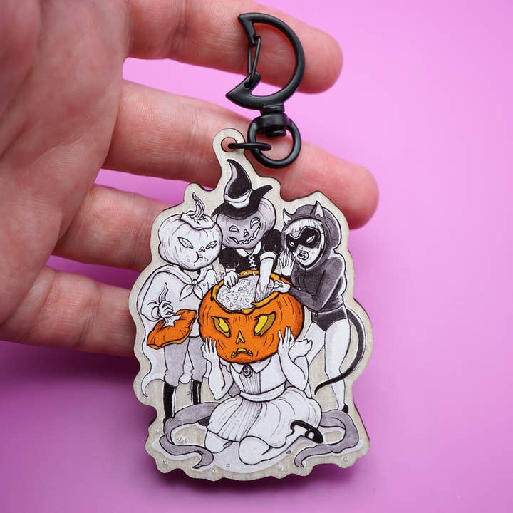 Trick or Treat Rotten Pumpkin Kids KeyChain for wholesale by Live Flashy or Die