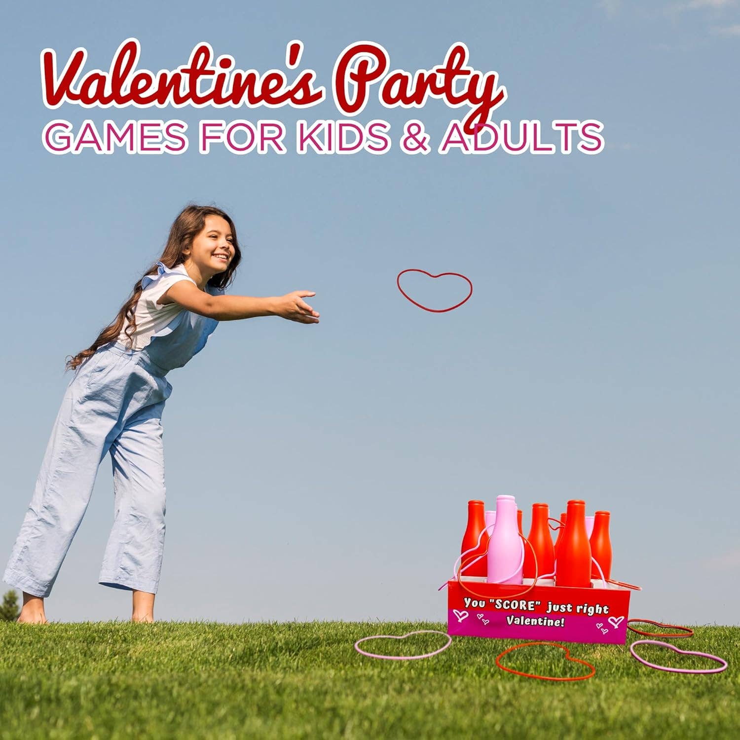 4E's Novelty - Vente Cadeaux pour invités - Jeu de lancer d'anneaux sur bouteilles de la Saint-Valentin - Activité pour enfants et jeu de jardin2