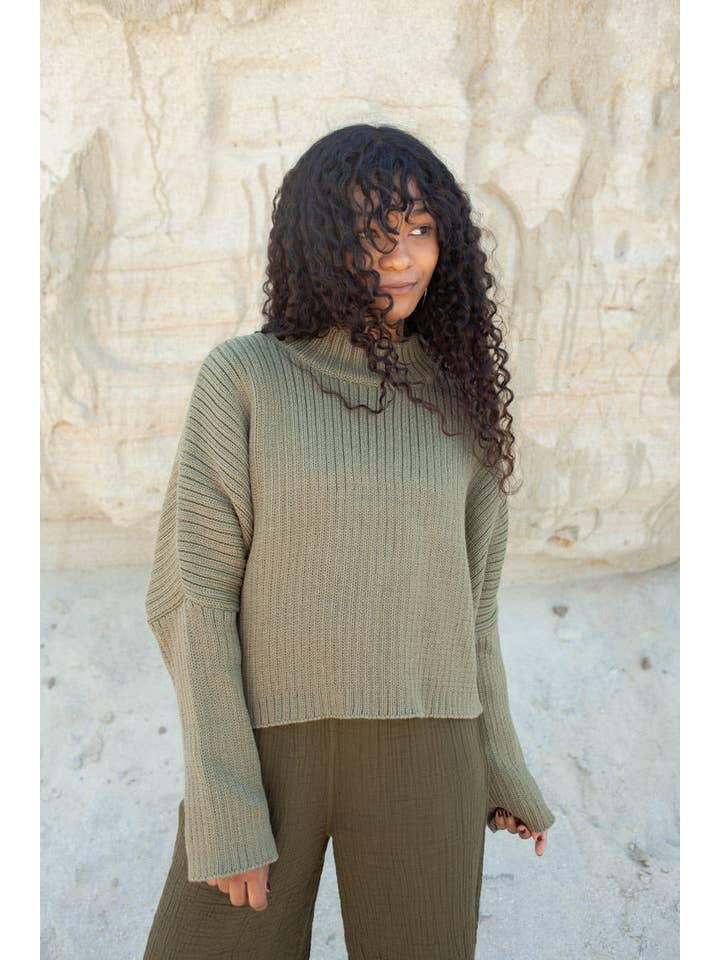 Honest Cotton - Wholesale Knit Sweater - Women's - Mock Neck Crop Sweater | Cotton Knit