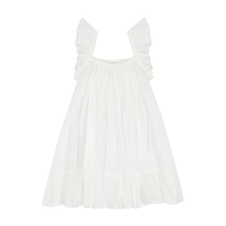 Mini Eva Girl's Ruffle Dress White for wholesale by Mer St. Barth