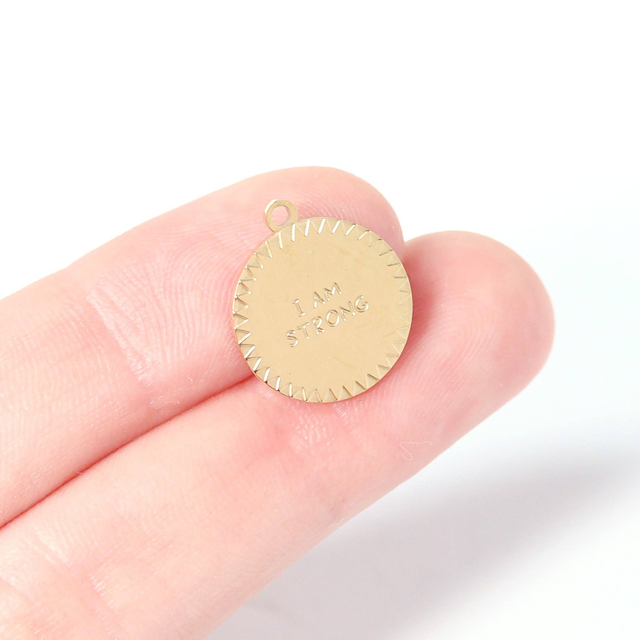 WJW - Wholesale Individual Charm/Pendant - 18K Gold PVD Stainless Steel "I Am Strong" Charm2