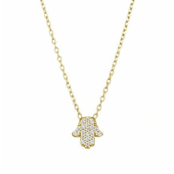 Tiny Hamsa Hand CZ Necklace for wholesale by ALEF BET JEWELRY