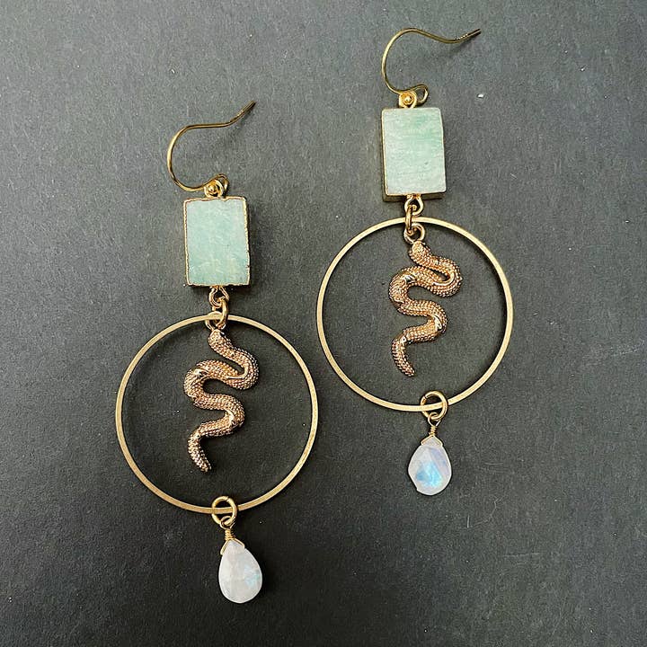 GeoMetricGem - Wholesale Dangle Earrings - Remi Snake Earrings ~ Labradorite, Amazonite, Moonstone1