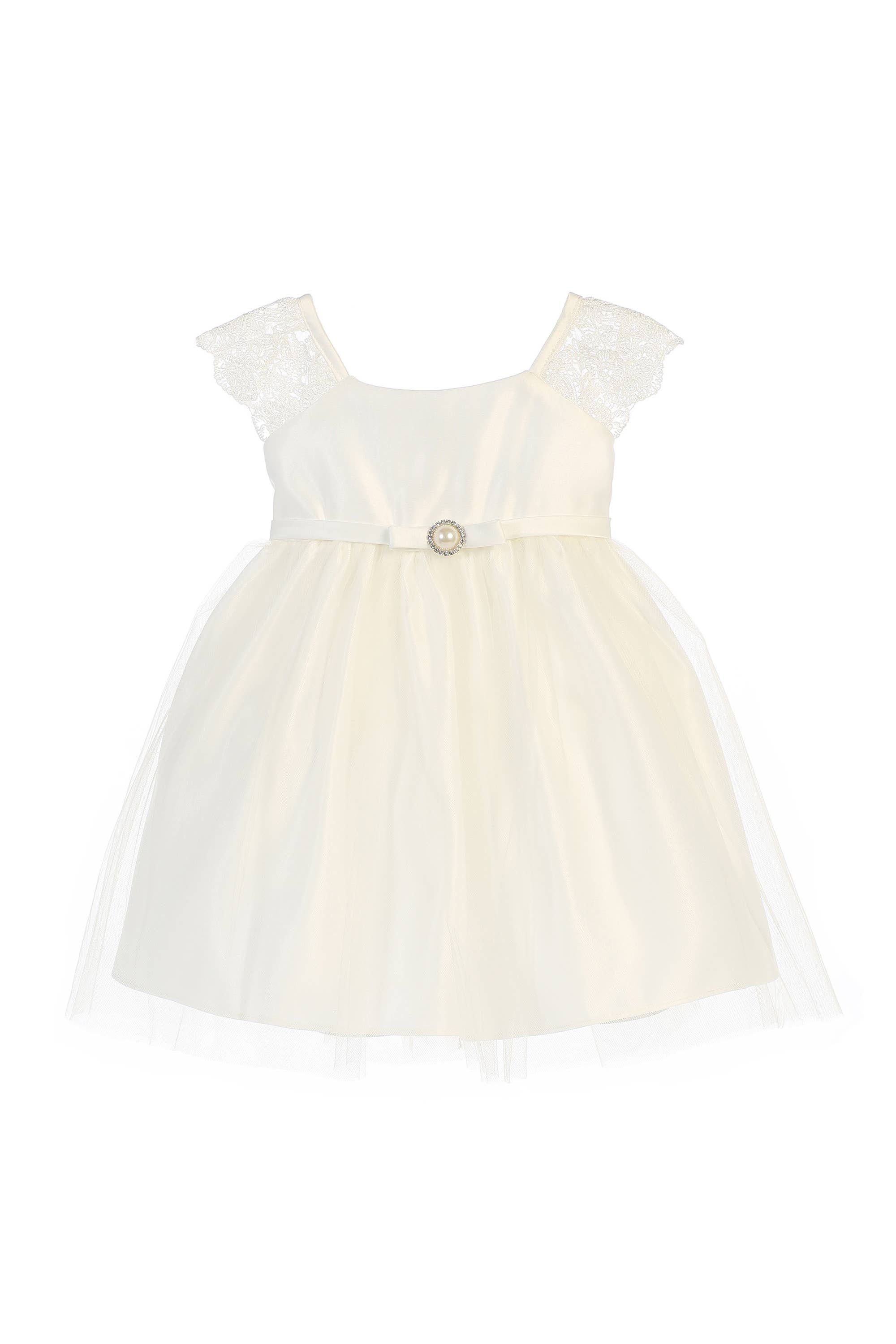 Sweet Kids, Inc. - Wholesale Dress - Kids - SK621 - lace sleeve satin & tulle with pearl brooch1