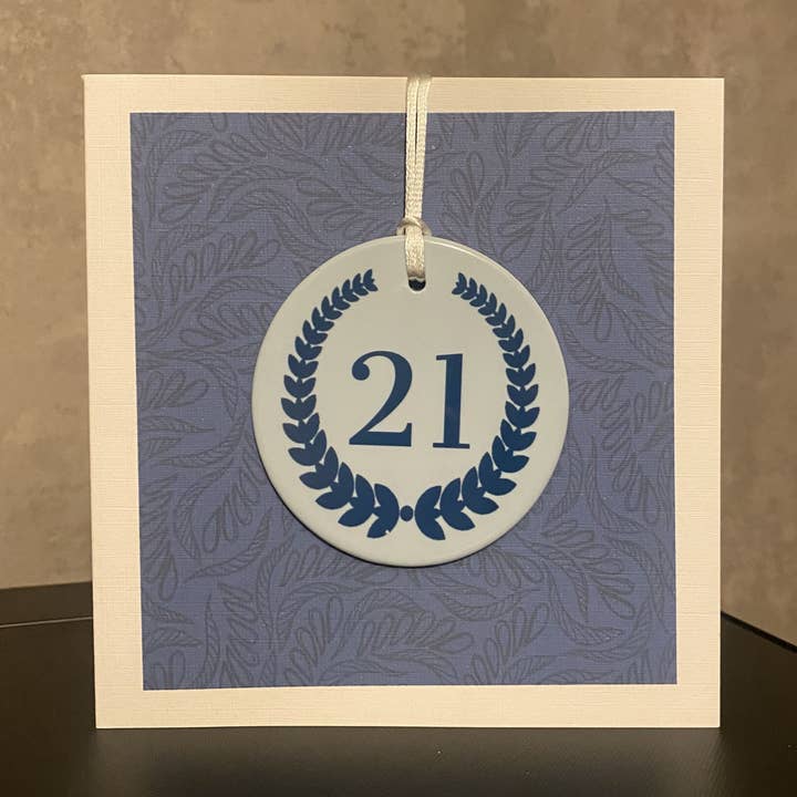 By Erin Cards and Gifts Ltd - Wholesale Birthday Card - 21st Birthday Greeting Card with Round Ceramic Keepsake Gift0