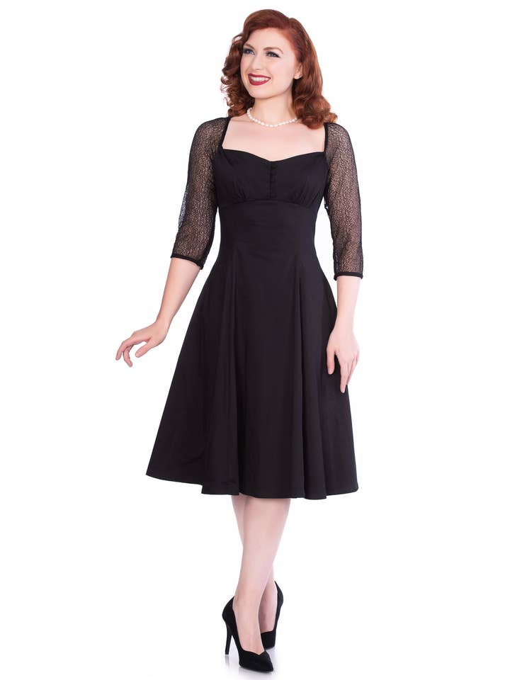 Timeless London - Wholesale Dress - Women's - Charline Black Dress with Sheer lace arms details