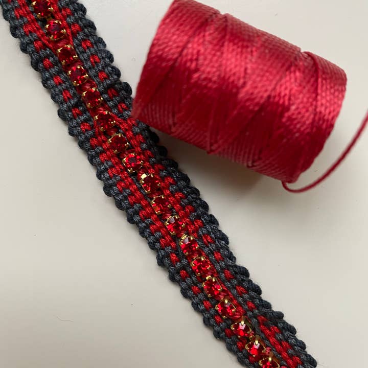 Tezeè - Wholesale Beaded Bracelet - Ikat fabric bracelet with rhinestones