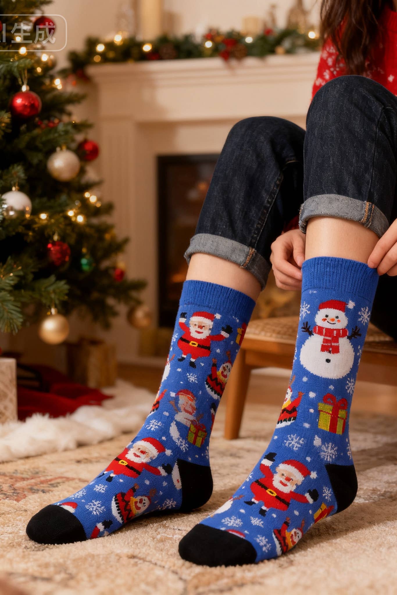 Ninety five thousand nine hundred thirty eight Festive Santa and Snowflake Socks 🎅❄️🎁 for wholesale on Faire1