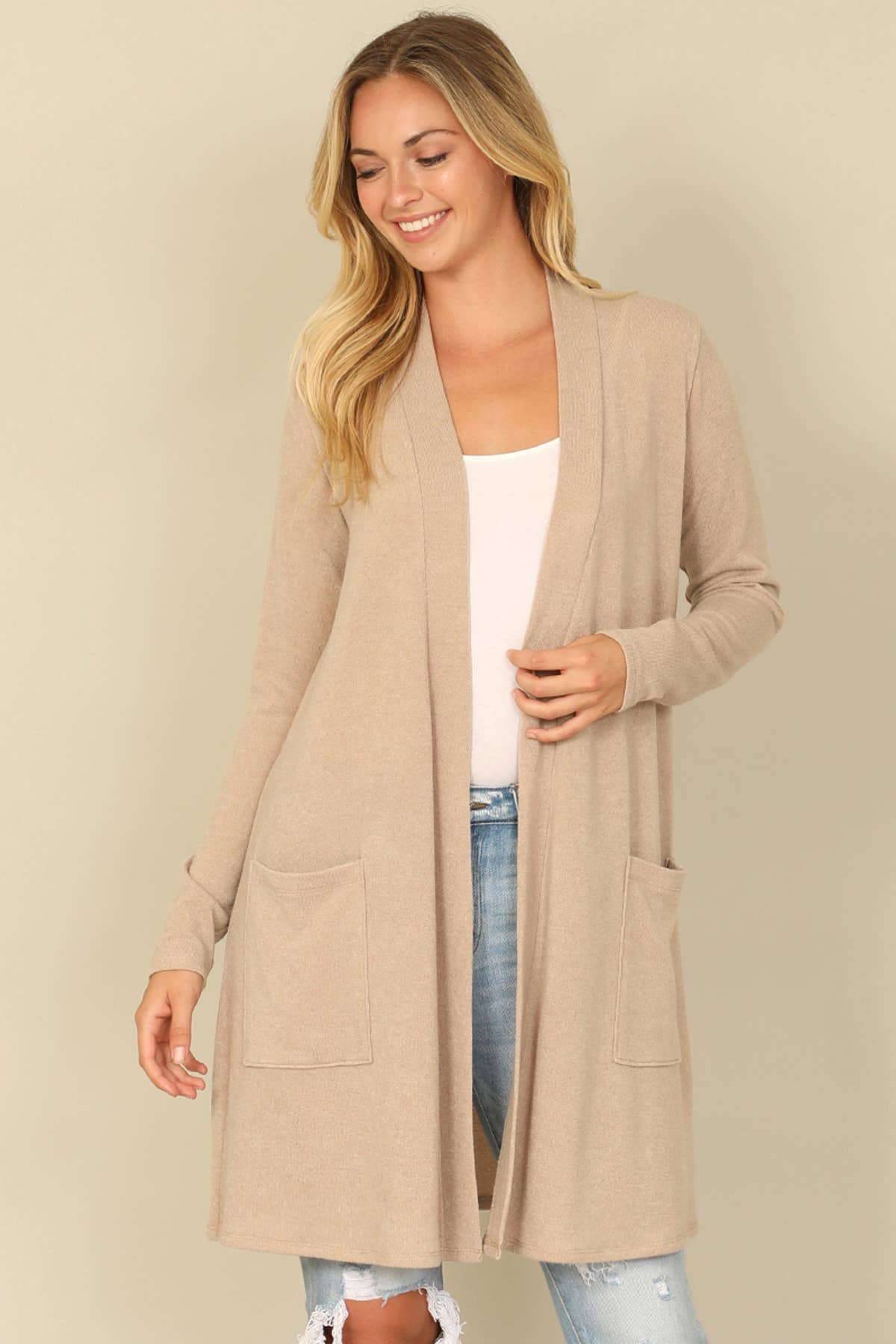 You & Me - Wholesale Cardigan - Women's - YMC30014V-SOLID LONG SLEEVE SIDE POCKET OPEN FRONT CARDIGAN10