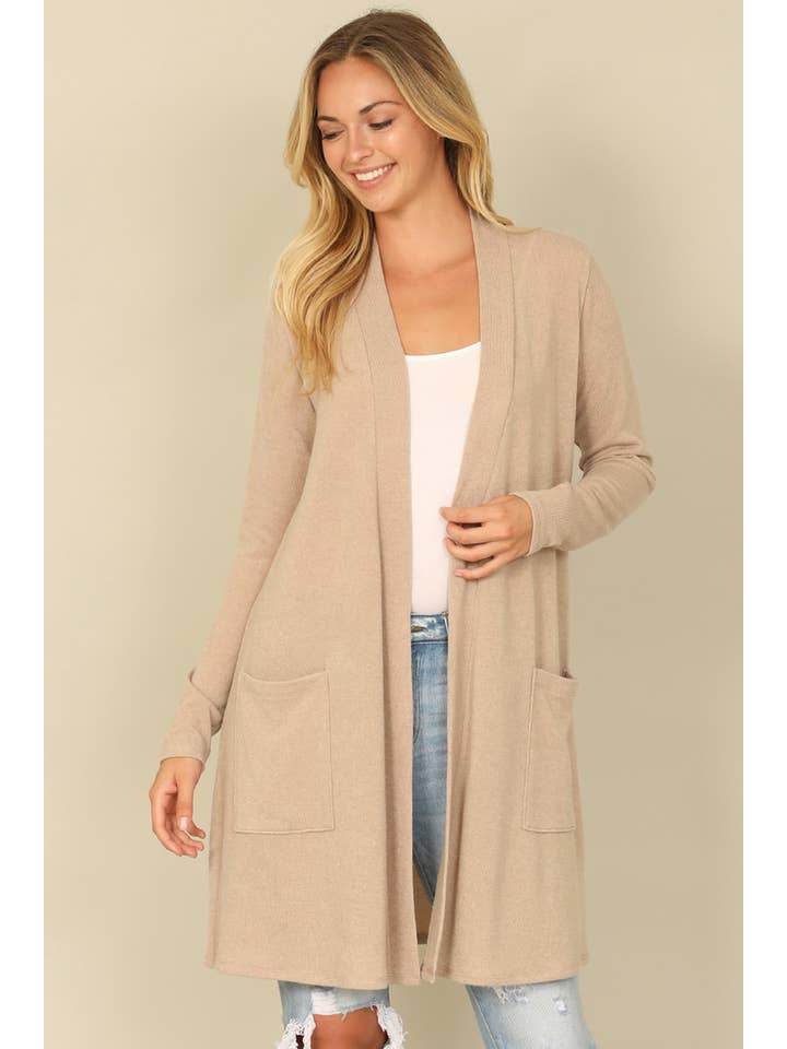 You & Me - Wholesale Cardigan - Women's - YMC30014V-SOLID LONG SLEEVE SIDE POCKET OPEN FRONT CARDIGAN10