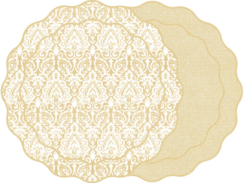 Holly Stuart Home – wholesale Placemat – DAMASK AND DOT FAN REVERSIBLE SCALLOP ROUND PLACEMAT9