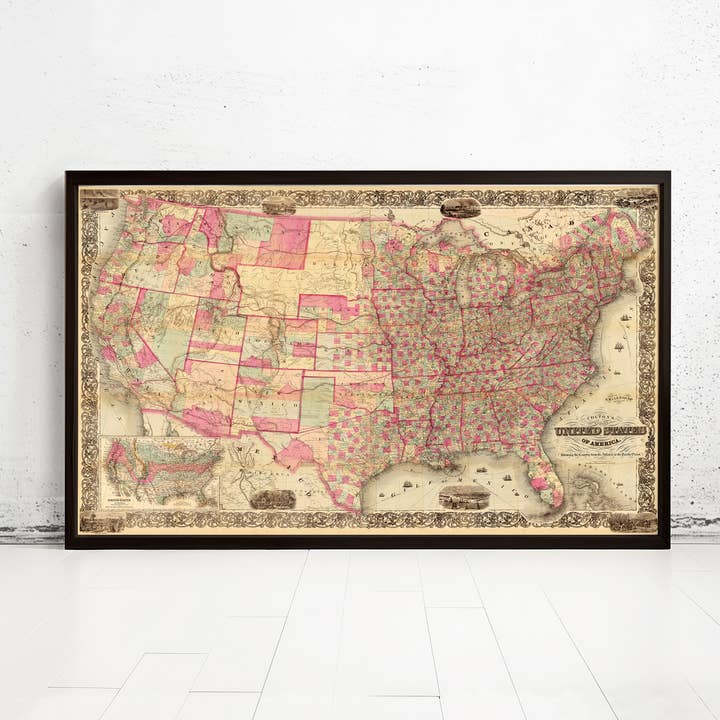 Vecchia mappa degli Stati Uniti 1867 Mappa vintage degli USA Mappa da parete | Stampa artistica da parete con mappa vintage per la vendita all'ingrosso da parte di OldCityPrints - Old Maps and Posters