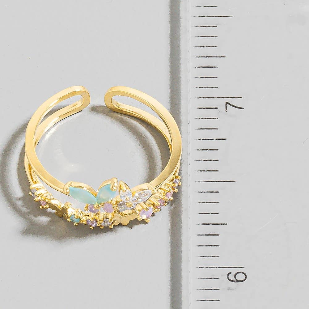 The Looks by Fame Accessories - Wholesale Band/Stacked Ring - Gold Dipped Cz Butterflies Layered Open Band Ring2