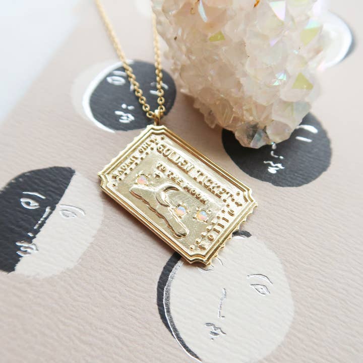 Bittersweet - Wholesale Pendant/Charm Necklace - Golden Ticket to the Moon Necklace5