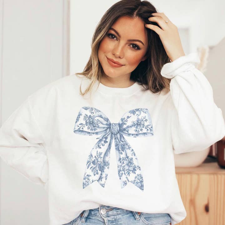 TheKingShirt - Wholesale Graphic Sweatshirt - Women's - Toile De Jouy Coquette Bow Sweatshirt Girly Aesthetic1