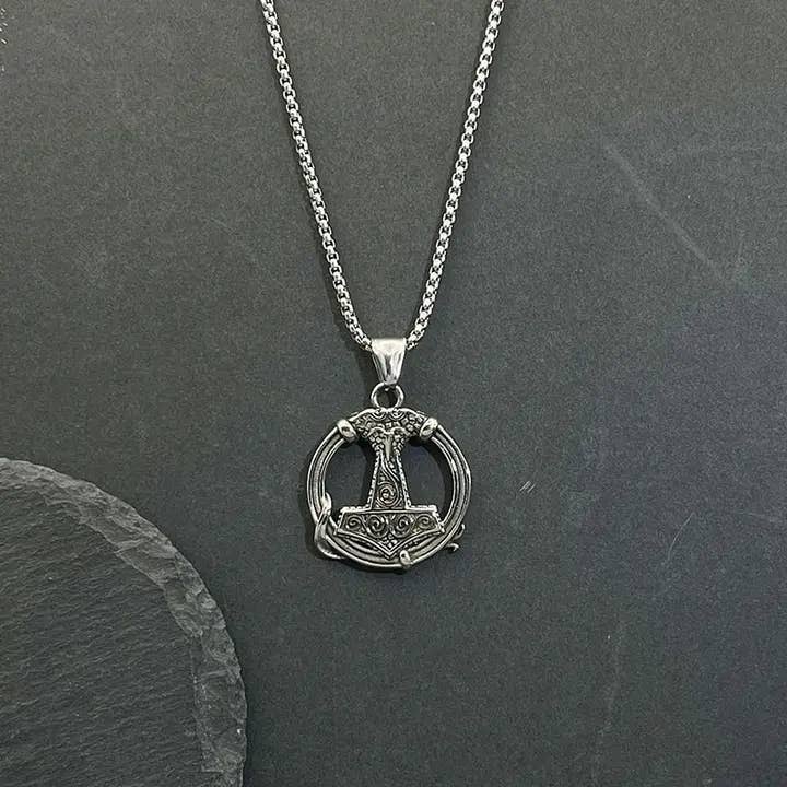GemMeet - Wholesale Pendant/Charm Necklace - Vintage Personality Viking Thor Hammer Pendant Necklace  1