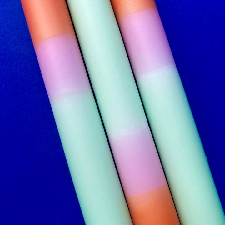 The Colour Emporium – wholesale Tapered candle/candlestick – FISHERMAN'S FRIEND Dip Dye Dinner Candles Trio2