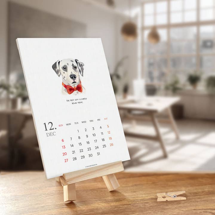 2026 Dogs Desk Calendar with Wooden Easel - Made in USA for wholesale by Todo Bien Design Inc