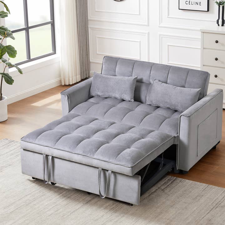 39F Inc. - Wholesale Sofa - 3-in-1 Convertible Sleeper Sofa Bed, Velvet Loveseat-Black