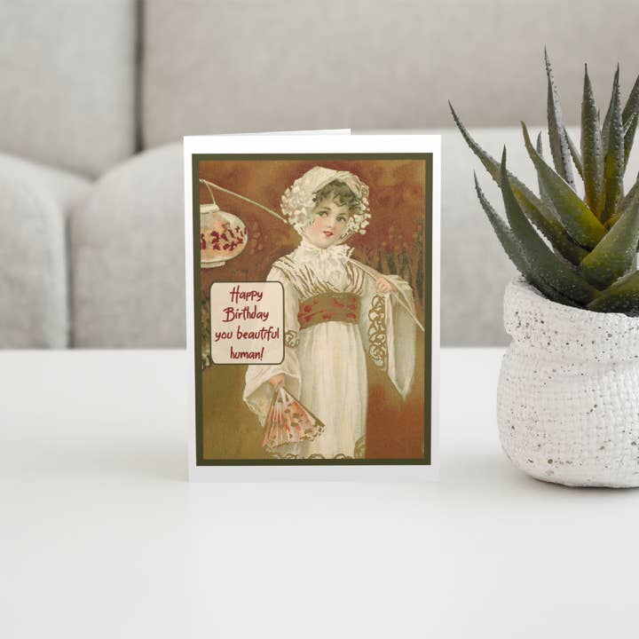 Cheerful Whimsies - Wholesale Birthday Card - Greeting Card. Happy Birthday You Beautiful Human. Vintage.2