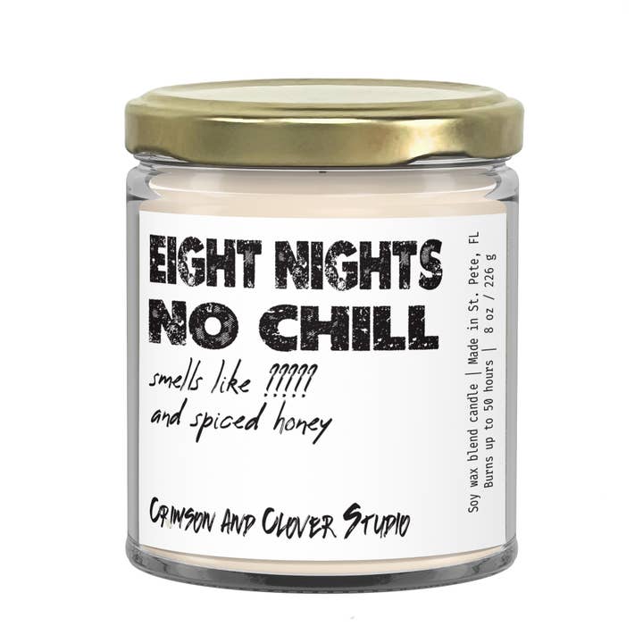 Eight Nights No Chill Funny Spiced Honey Candle for wholesale by Crimson and Clover Studio