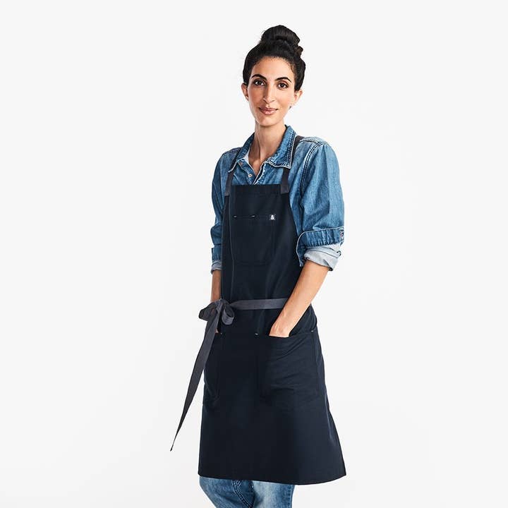The All Day Crossback Apron - Midnight Blue for wholesale by Hedley & Bennett