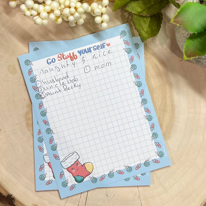 Adult Humor, Xmas stocking, Grid 30 sheet Notepad stuff it, for wholesale by Simply Evelyn Co