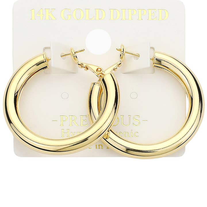 Wona Trading, Inc. - Wholesale Hoop Earrings - 14K Gold Dipped Hypoallergenic Metal Hoop Earrings