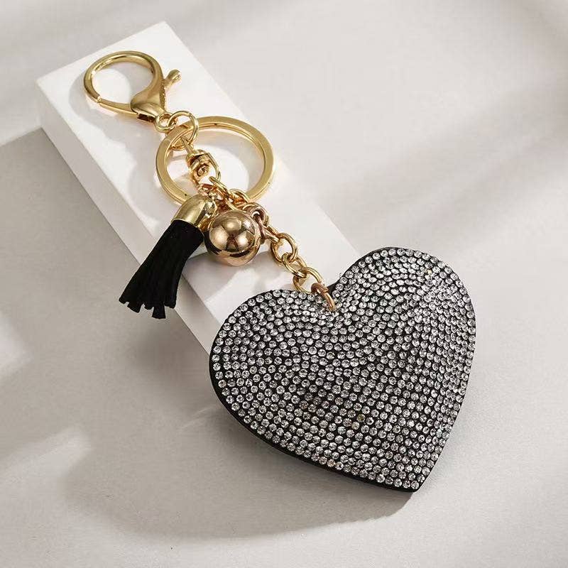 Ladylande - Wholesale Keychain - Women's - heart-shaped rhinestone leather keychain with tassels2