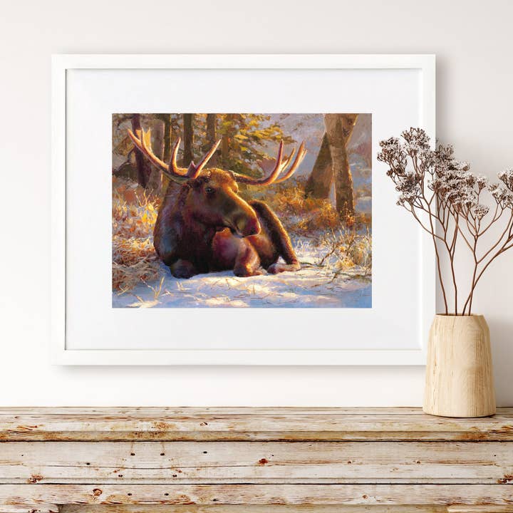 Framed Moose Art Nature Painting For Rustic Farmhouse Decor for wholesale by Whitworth Gallery
