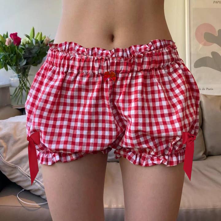 Rosa Clothing - Wholesale Shorts - Women's - Ruffled Bloomer Shorts Plaid Lounge Shorts7