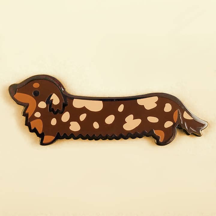 Weenie Dog Pin - Long Coat Dapple Chocolate for wholesale by Flea Circus