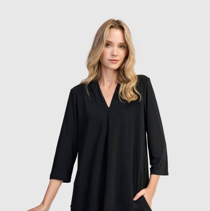 Essential Slinky V-neck Top, Black for wholesale by Alembika