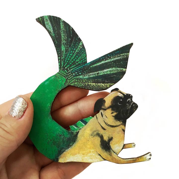 Magnete in legno di carlino sirena per la vendita all'ingrosso da parte di Pergamo Paper Goods