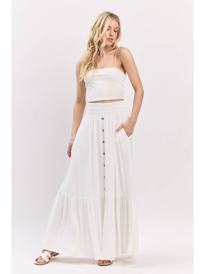 Ivory Ruffled Smocked Waist Maxi Skirt - VS3399 for wholesale on Faire4