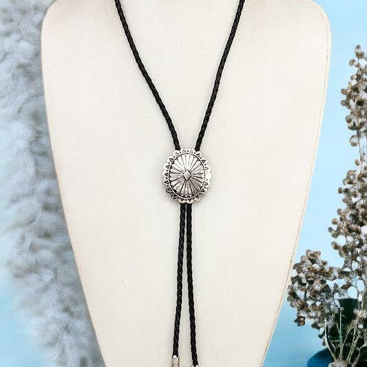 Burnished Silver Concho Pendant Slider Cord Necklace Set for wholesale on Faire