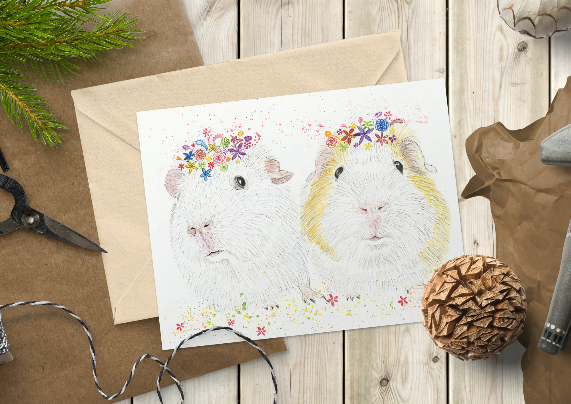 Jen Winnett Eco Artist - Wholesale Everyday Greeting Card - Guinea Pigs | Eco Friendly Card Greetings Childrens Cute1