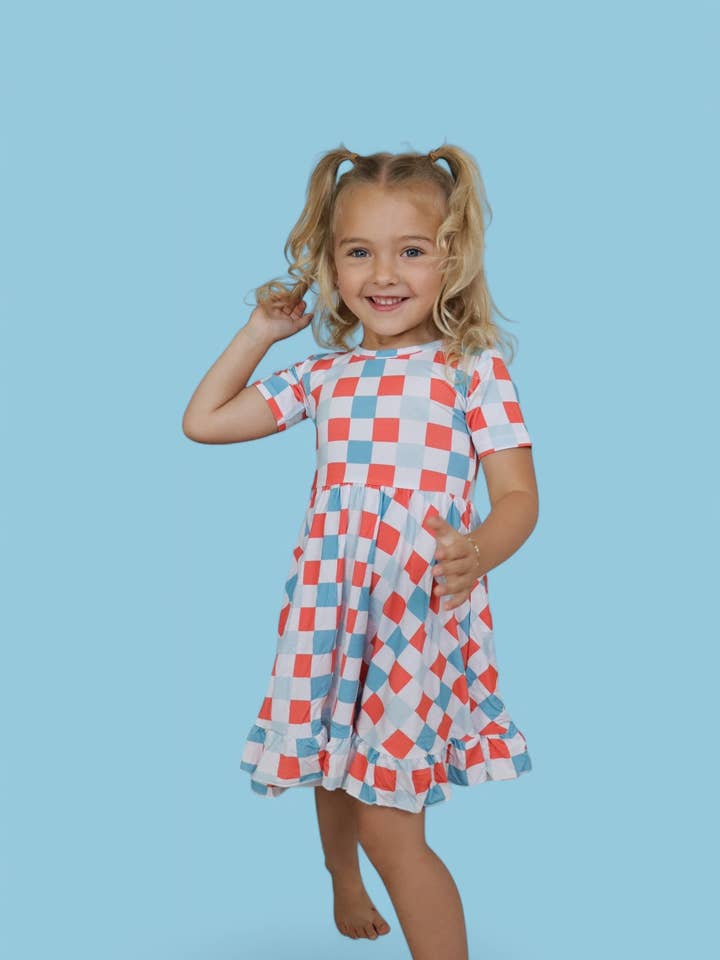 Dream Big Little Co. - Wholesale Dress - Kids - USA CHECKERS DREAM RUFFLE DRESS