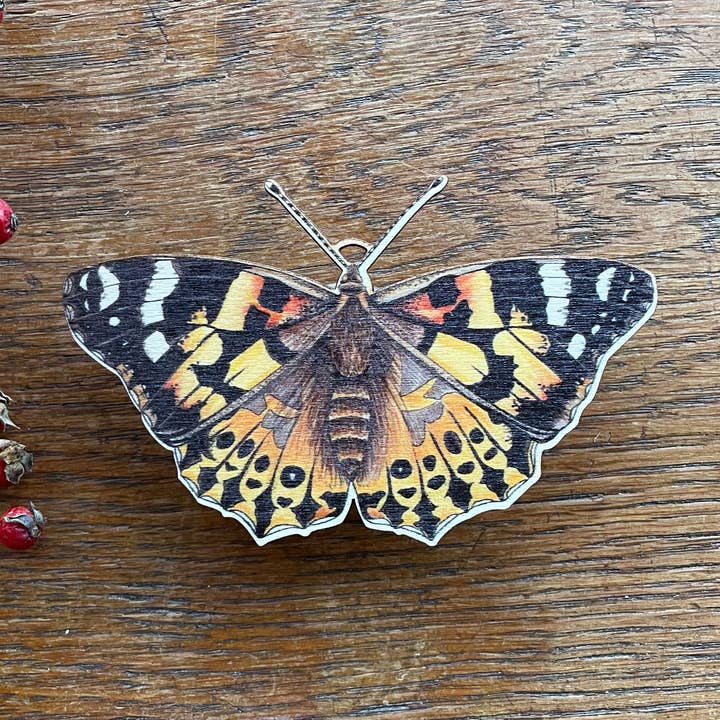 Décoration de Noël en bois peinte Lady Butterfly pour la vente par Fearless Flamingo