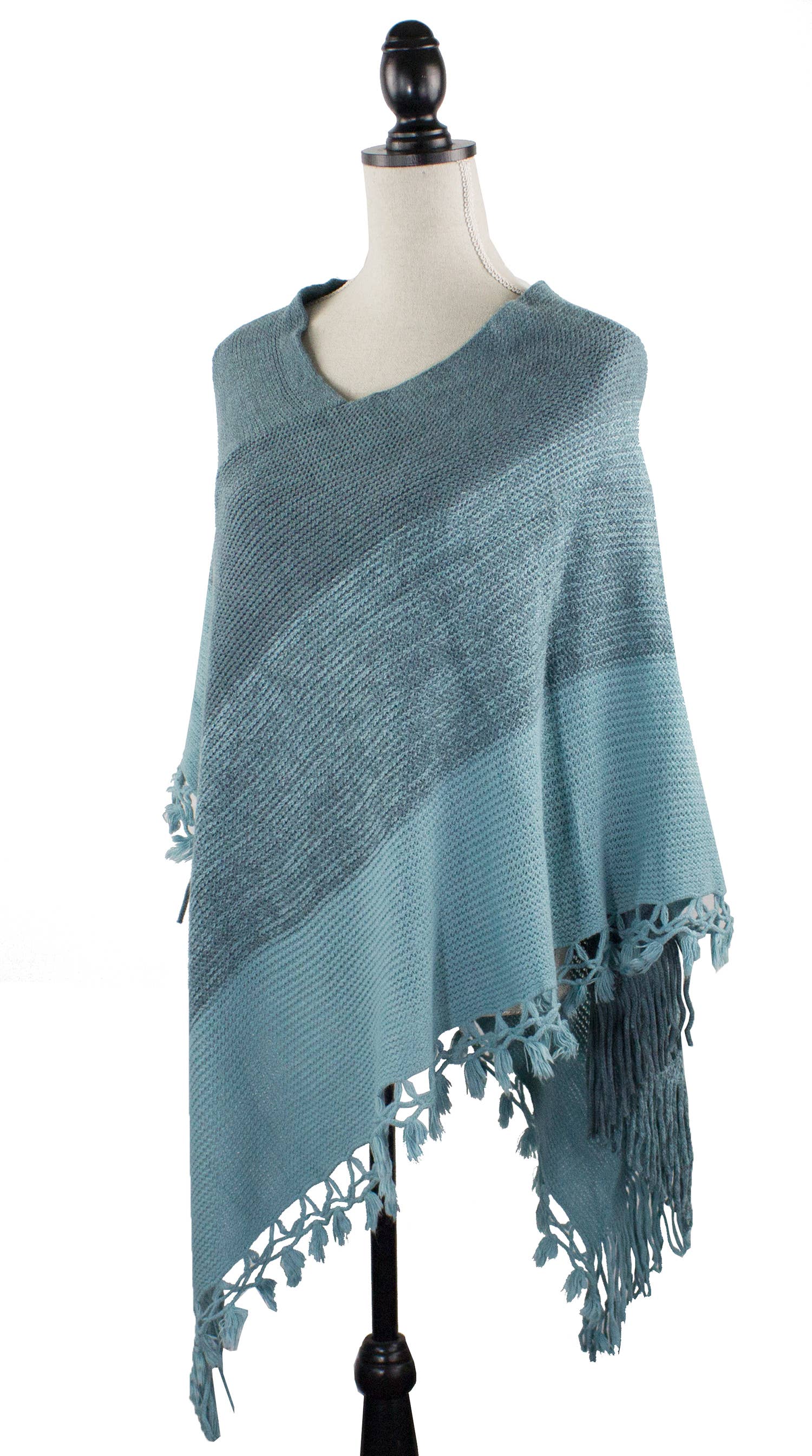 Fennco Styles - Venta al por mayor Poncho - Mujer - Suéter Poncho de Bloques de Color con Flecos21