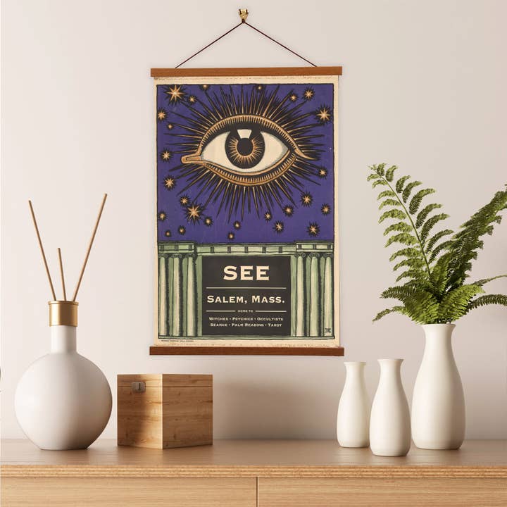 Vintage Banners - Wholesale Poster - See Occult Salem Vintage Travel Poster w/ Frame - Canvas Wall Hanging - Salem Massachusetts Witchy Souvenir & Decor 1