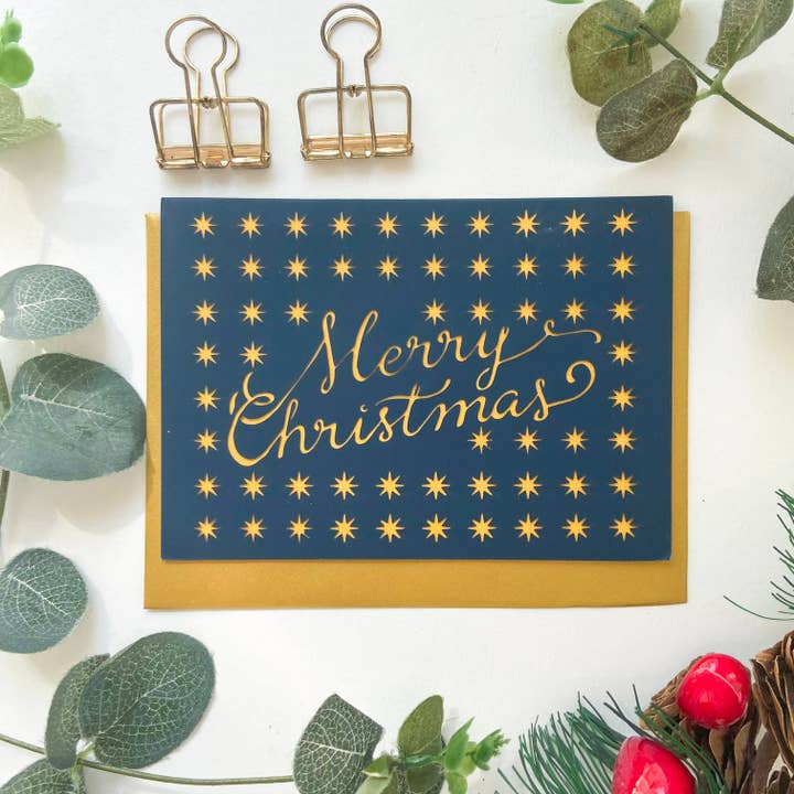 Calligraphy Christmas card, Merry Christmas card for wholesale by Chow's Stories