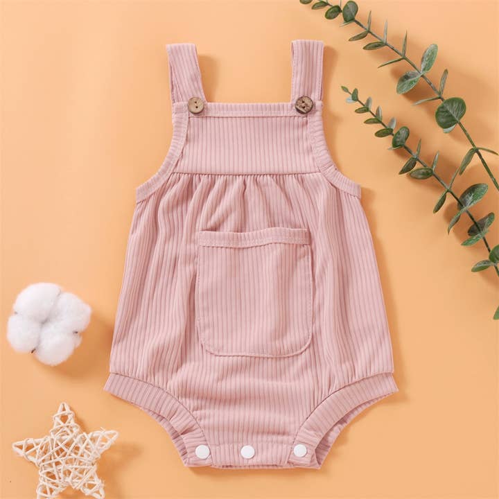 PatPat - Wholesale Bodysuit (Non-Footed) - Baby - Baby Pretty Candy Color Solid Pocket Decor Strappy Romper