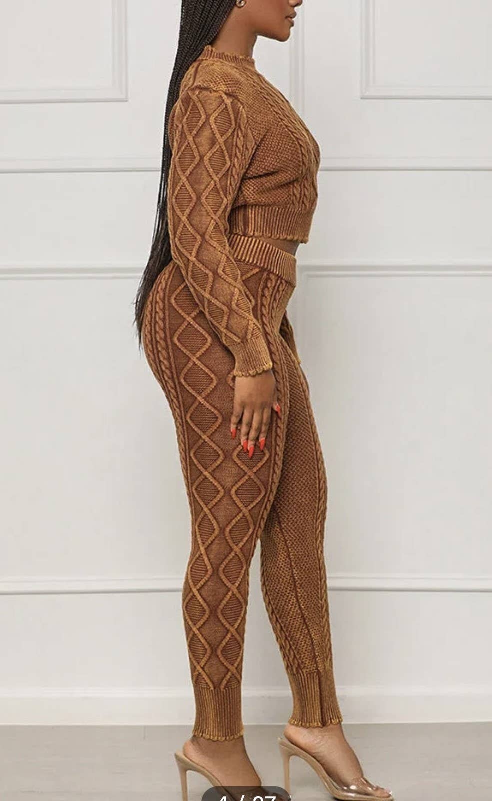 Beige MINERAL WASHED TWIST CABLE CROP TOP AND JOGGER SET for wholesale on Faire3