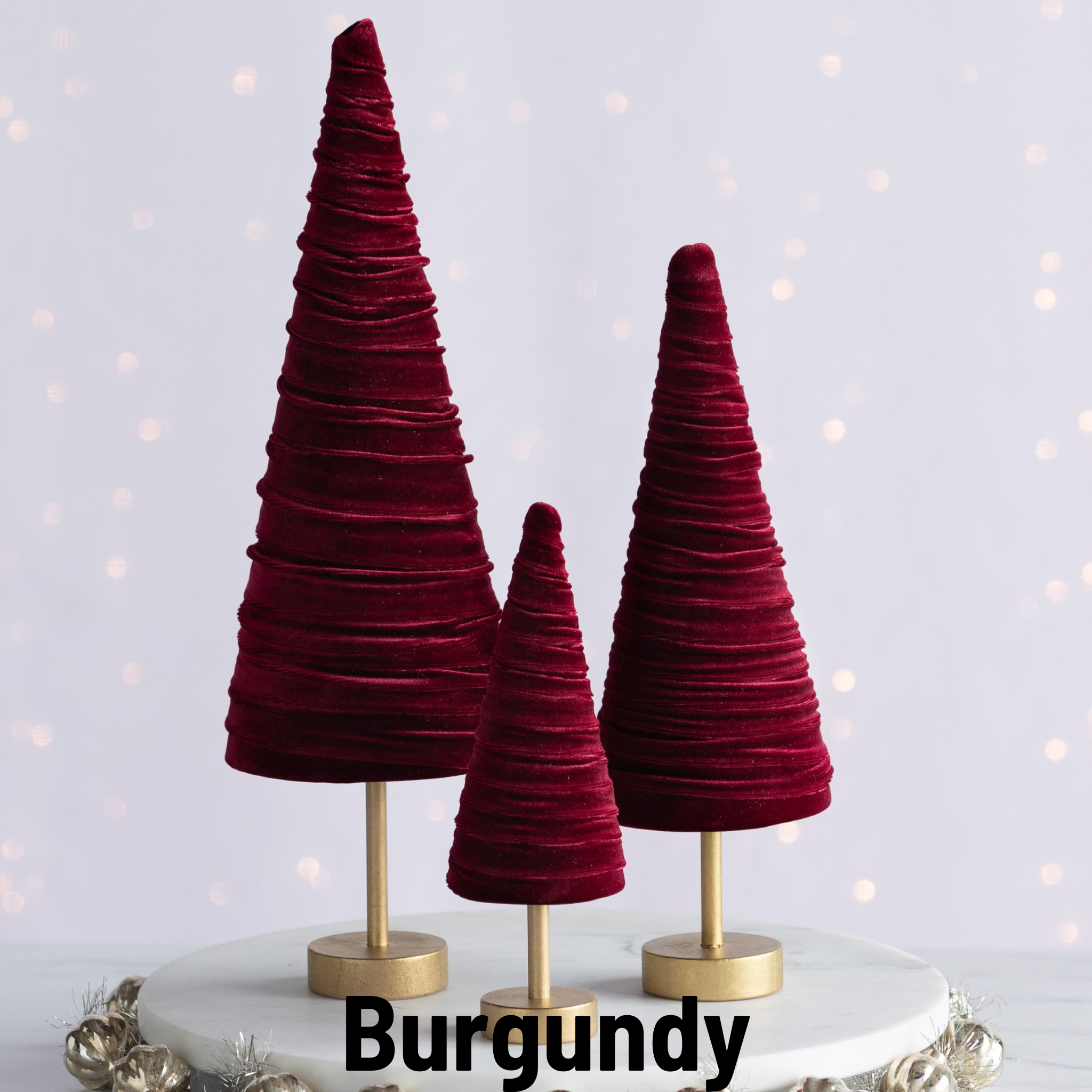 Your Heart's Content - Wholesale Christmas Decoration - Pedestal Trees Velvet Set of 3 Tablescap, Winter Mantel16