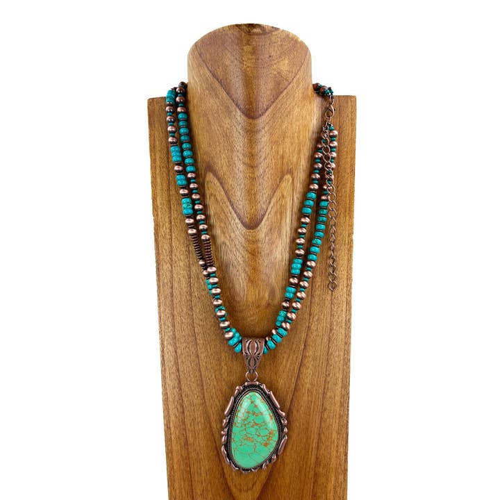 NKS230416-15 double layer cooper color Navajo pearl and turquoise beads Necklace for wholesale by Western Elite Jewelry