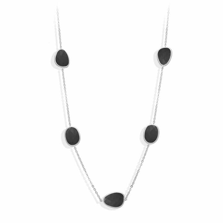 Collar largo plata rodio cristal negro Victoria para venta al por mayor de ORUS BIJOUX