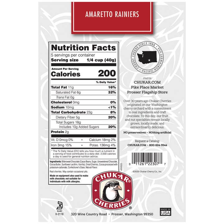 Chukar Cherry Company - Wholesale Chocolate Covered Sweets - 6.75 oz Amaretto Rainiers - Ultra Dark Chocolate Bag