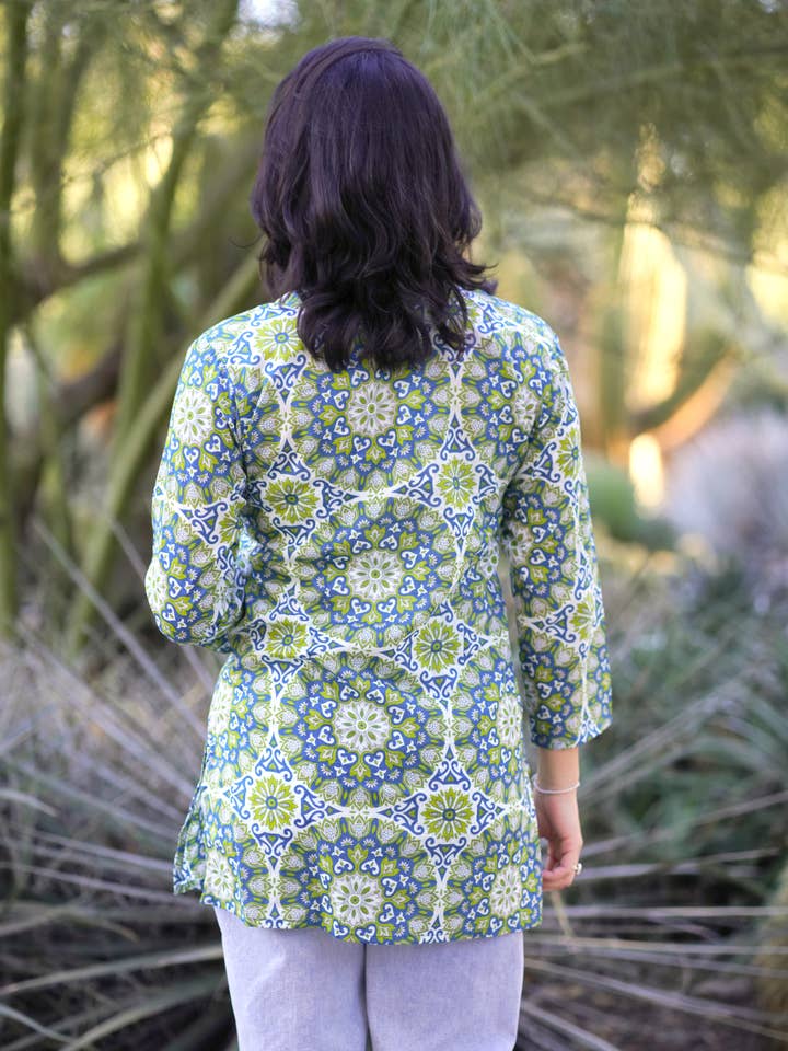 Riley Cotton Kurta Tunic Teal Olive for wholesale on Faire