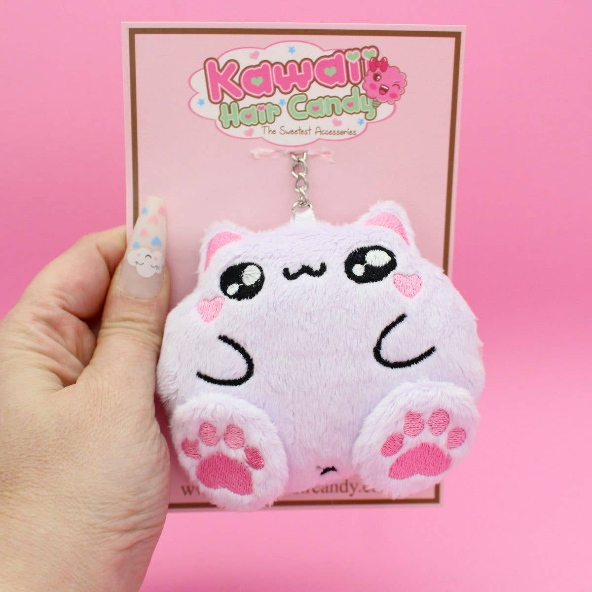 Kawaii Hair Candy – Engroshandel Nøglering - Dame – Kawaii fed kat nøglering – chibi plyskat taskevedhæng8
